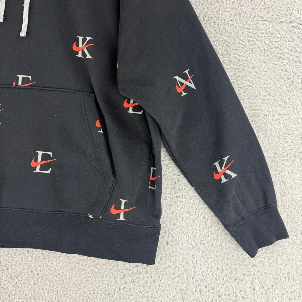 Nike Hoodie Mens XL Black All Over Swoosh Logo Print Pullover DV9601-011 Fleece